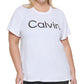 Camiseta feminina Calvin Klein com estampa de logotipo, branca, tamanho 1X