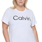 Camiseta feminina Calvin Klein com estampa de logotipo, branca, tamanho 1X