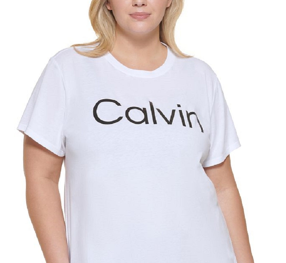 Camiseta feminina Calvin Klein com estampa de logotipo, branca, tamanho 1X