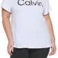 Camiseta feminina Calvin Klein com estampa de logotipo, branca, tamanho 1X
