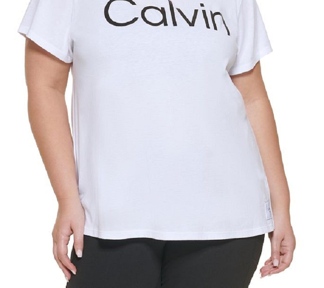 Camiseta feminina Calvin Klein com estampa de logotipo, branca, tamanho 1X