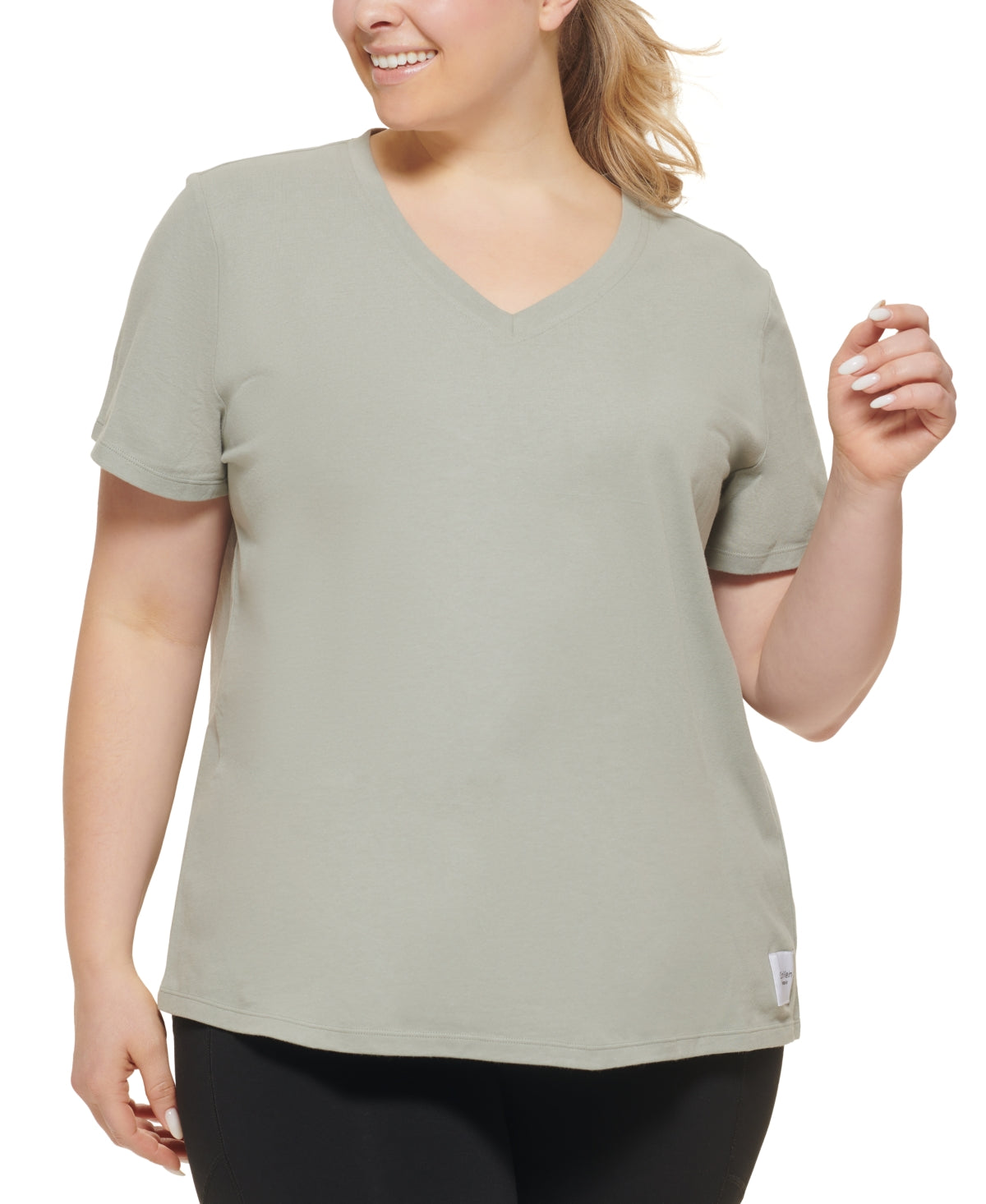 Camiseta Calvin Klein Feminina com Logo Patch e Gola V Verde