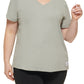 Camiseta Calvin Klein Feminina com Logo Patch e Gola V Verde