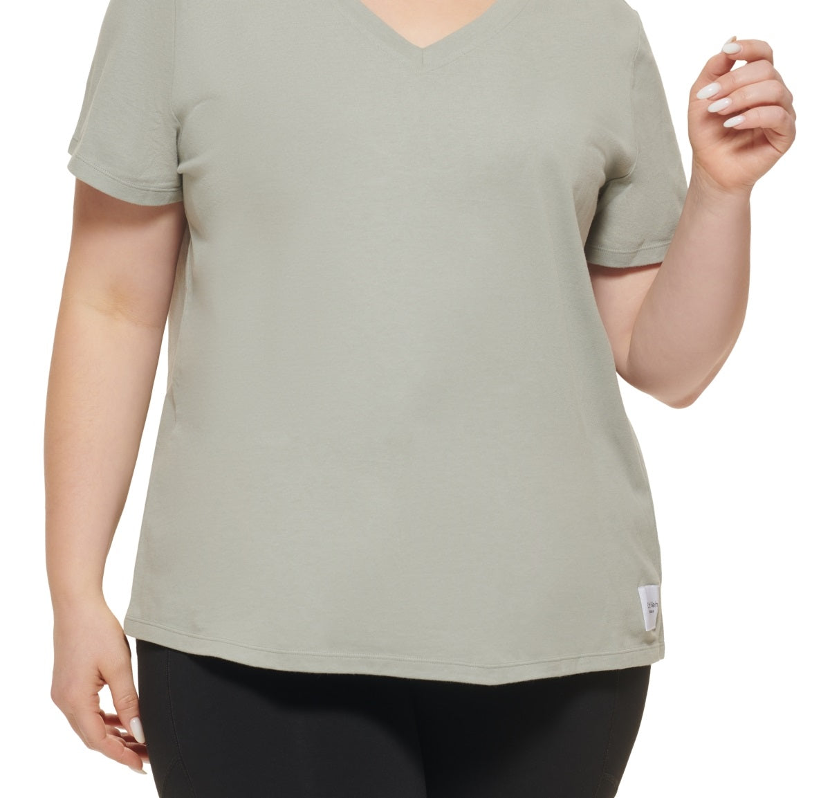 Camiseta Calvin Klein Feminina com Logo Patch e Gola V Verde