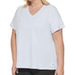 Camiseta Calvin Klein Feminina com Logo Patch e Gola V Azul Tamanho 1X