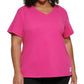 Camiseta Calvin Klein Feminina Performance Plus Logo Patch Gola V Rosa Tamanho 1X