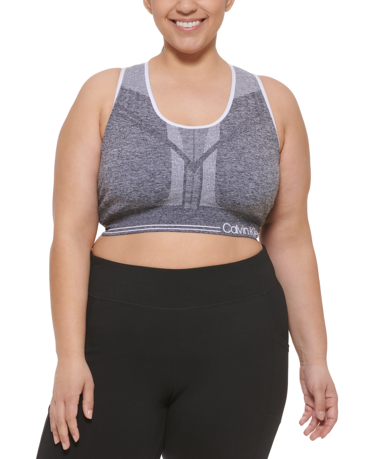 Sutiã esportivo reversível Calvin Klein feminino de médio impacto, cinza, tamanho 1X