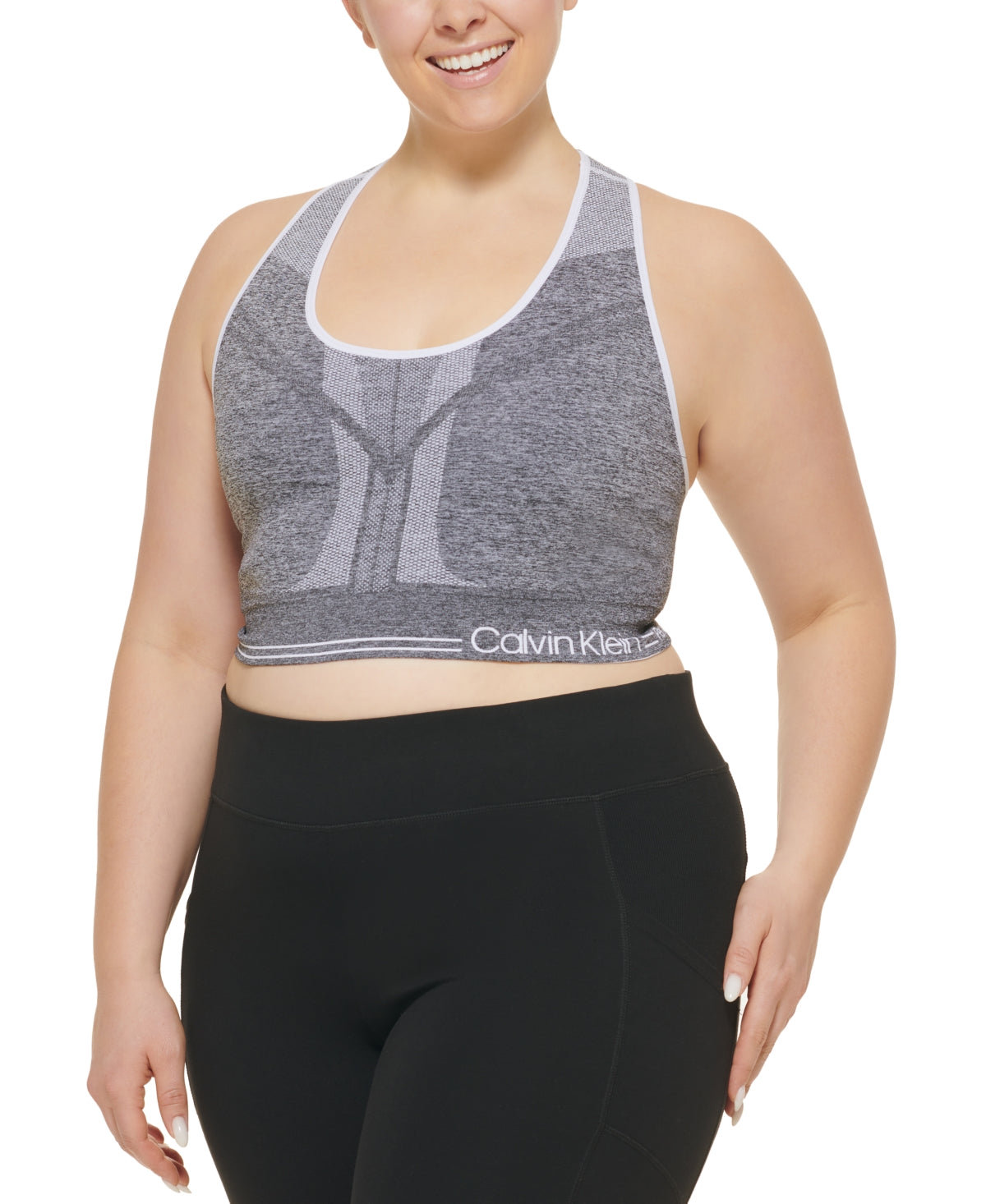 Sutiã esportivo reversível Calvin Klein feminino de médio impacto, cinza, tamanho 1X