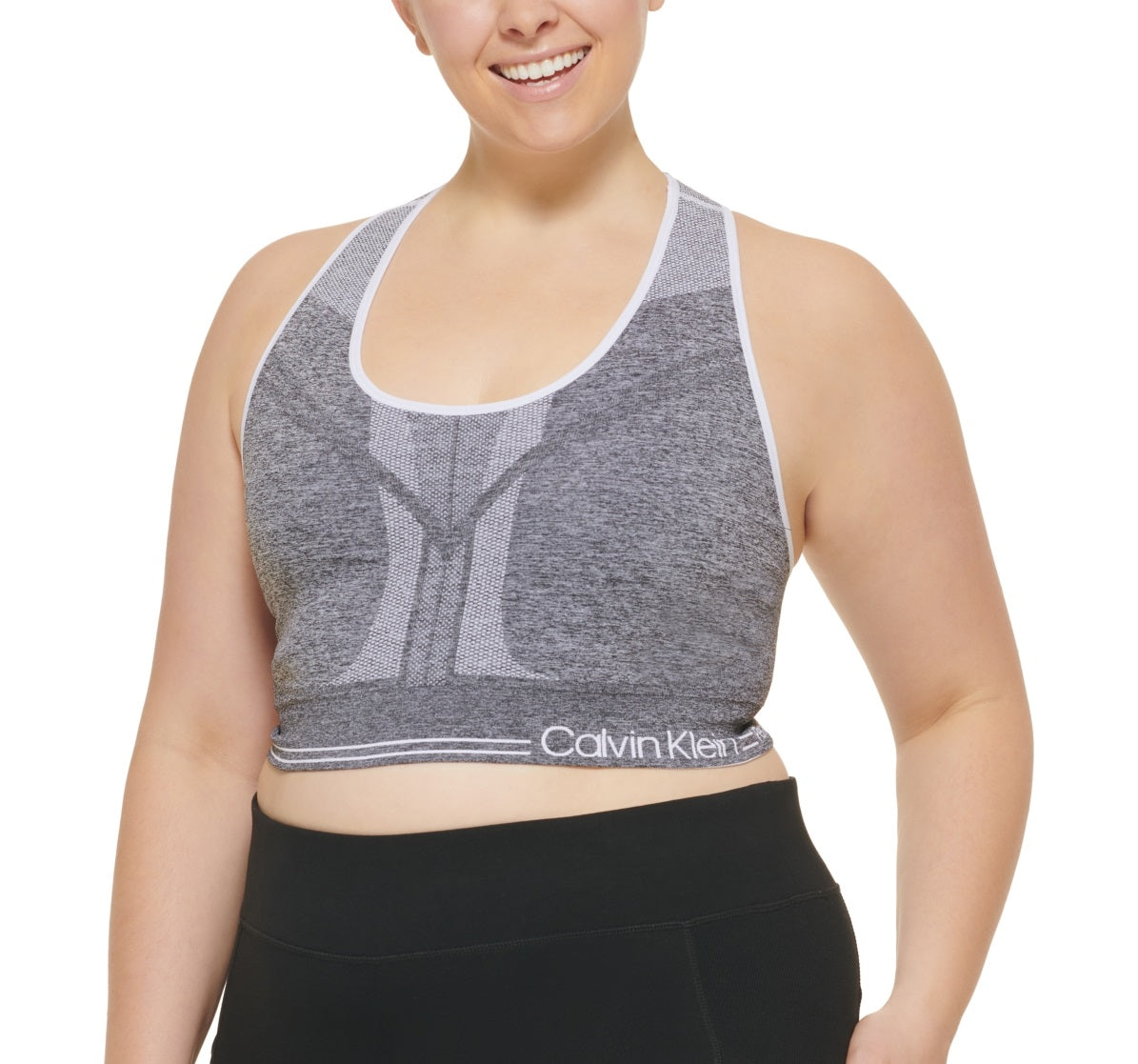 Sutiã esportivo reversível Calvin Klein feminino de médio impacto, cinza, tamanho 1X
