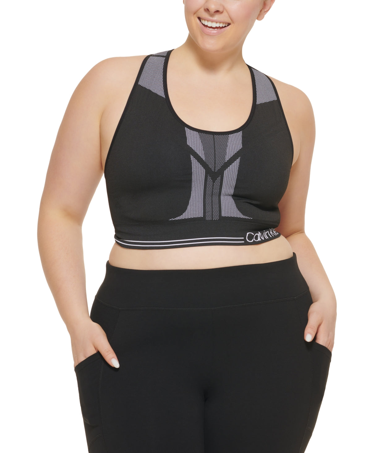 Sutiã esportivo reversível Calvin Klein feminino de médio impacto, preto, tamanho 2X