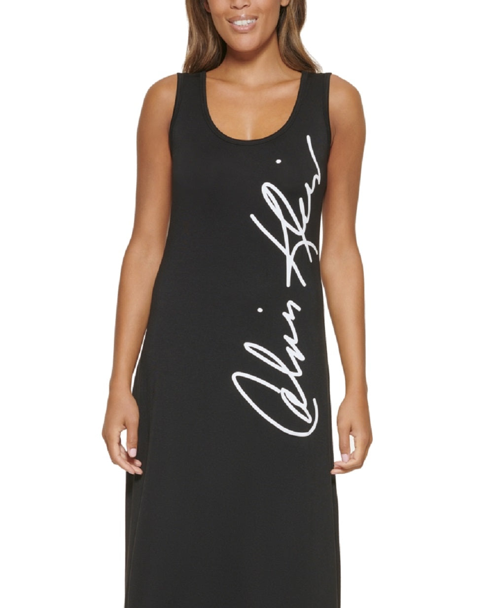 Vestido sem mangas Calvin Klein feminino com estampa de logotipo, preto, tamanho pequeno