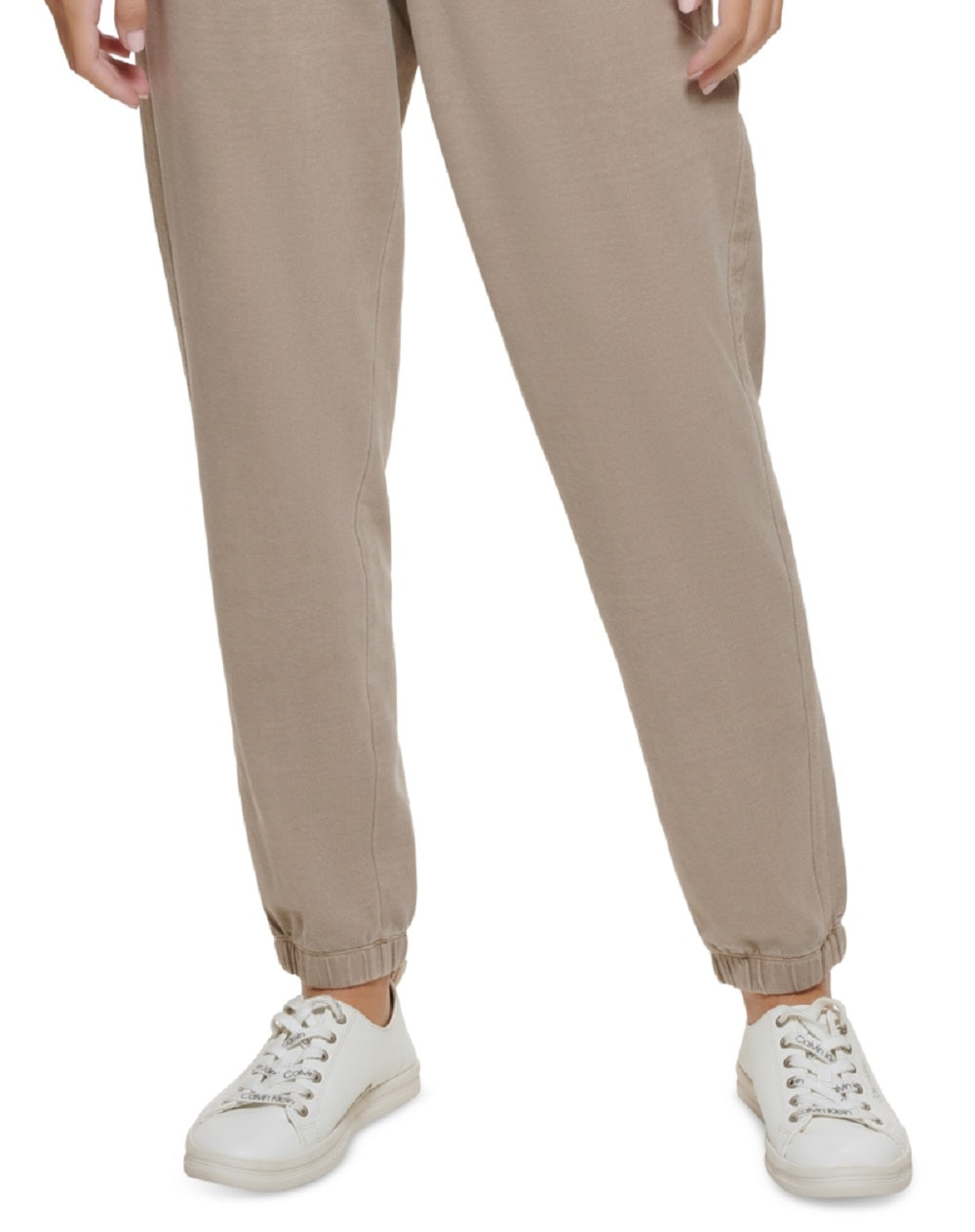 Calça jogger Calvin Klein feminina com tingimento de roupas e cintura franzida, marrom, tamanho médio