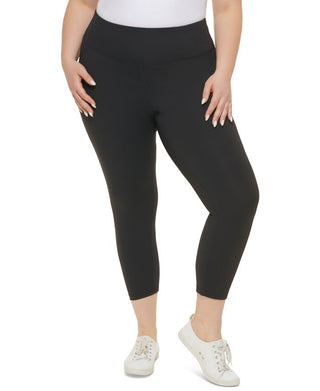 Calça legging feminina Calvin Klein com logo e cintura alta, preta, tamanho 2X