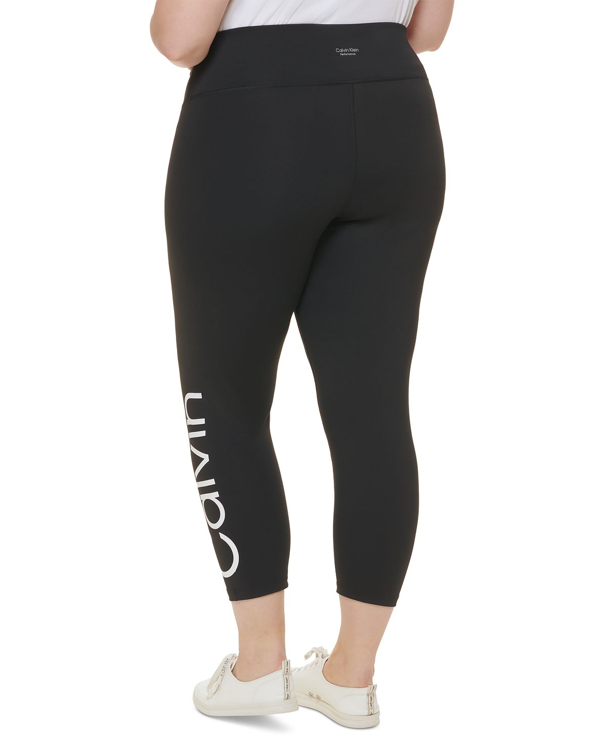 Calça legging feminina Calvin Klein com logo e cintura alta, preta, tamanho 2X