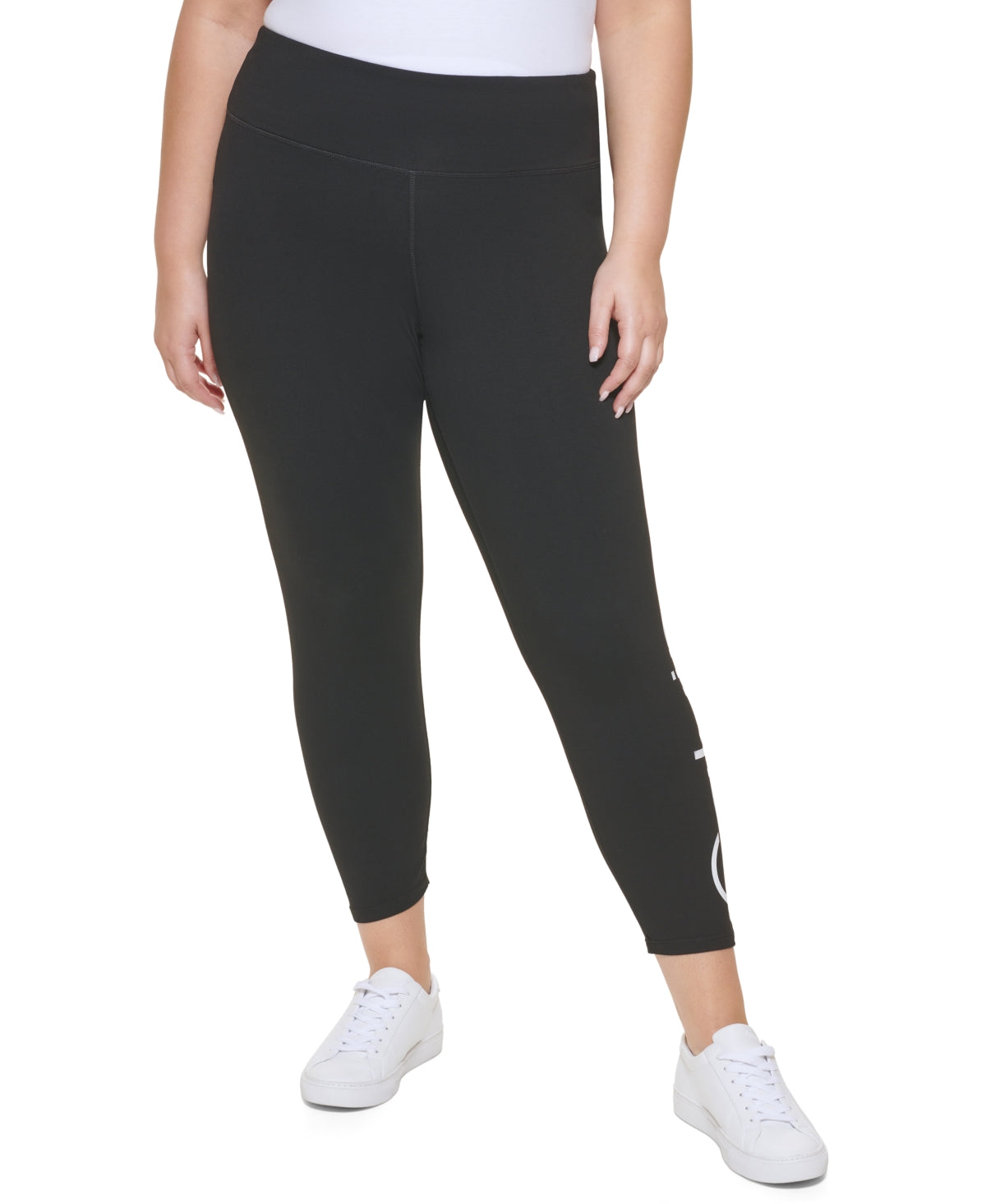 Calça legging feminina Calvin Klein com logo 7/8, preta, tamanho 1X
