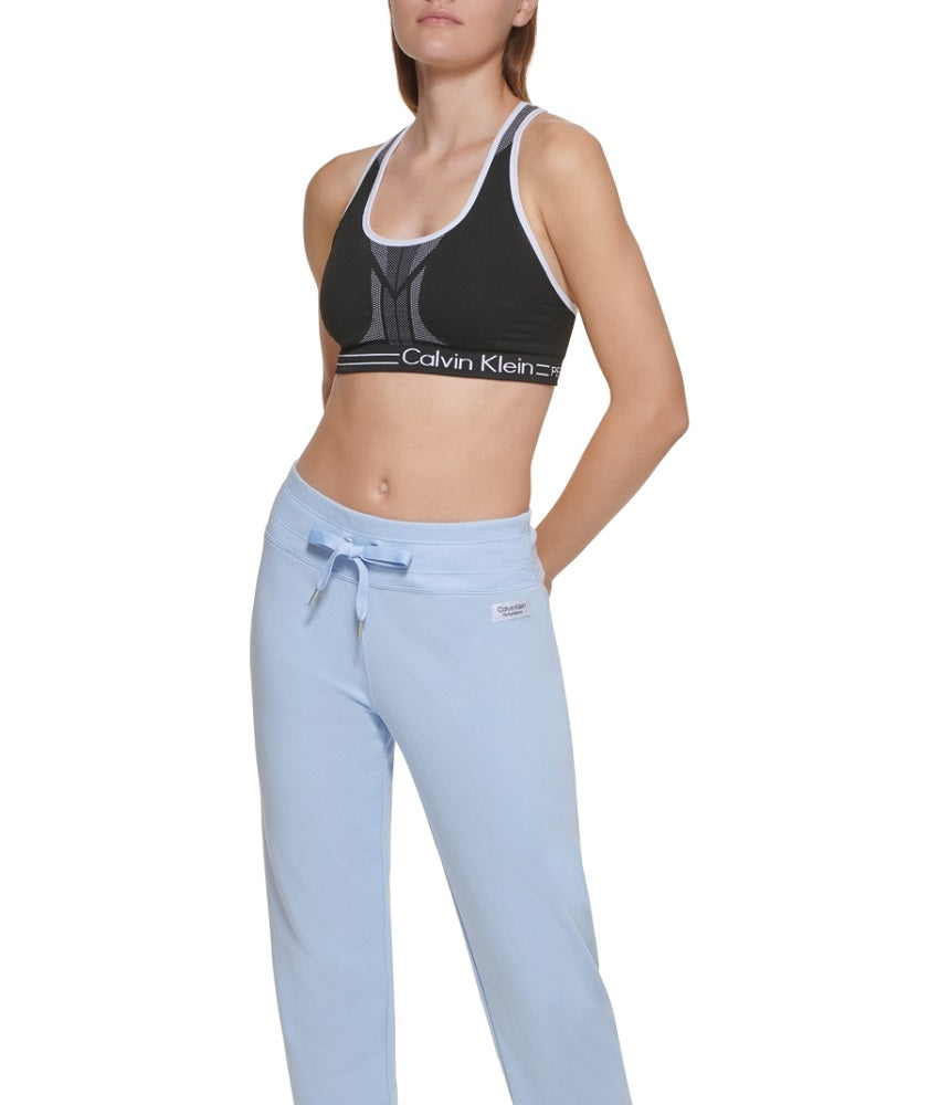 Calça de moletom feminina Calvin Klein com logo espelhado e fleece, azul, tamanho extragrande