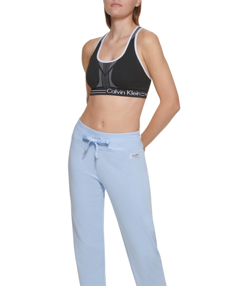 Calça de moletom feminina Calvin Klein com logo espelhado e fleece, azul, tamanho grande