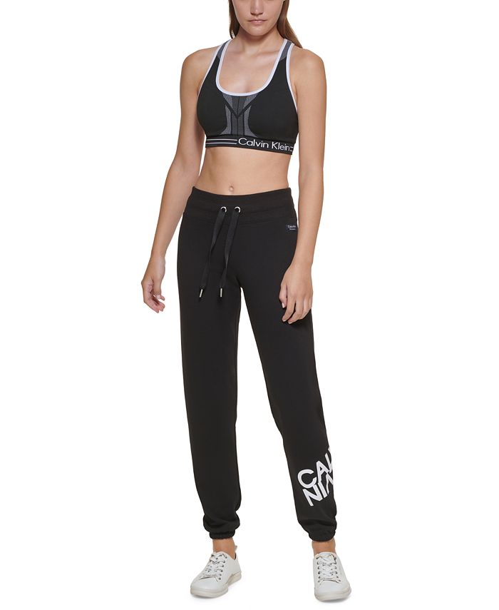 Calça jogger feminina Calvin Klein Fleece Mirror Logo Preta, tamanho médio