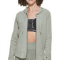Calvin Klein Moletom com capuz feminino com manga franzida e zíper, verde, tamanho médio