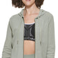 Calvin Klein Moletom com capuz feminino com manga franzida e zíper, verde, tamanho médio