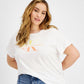Camiseta Calvin Klein Feminina Aquarela Ck Logo Iconic Branca Tamanho 2X