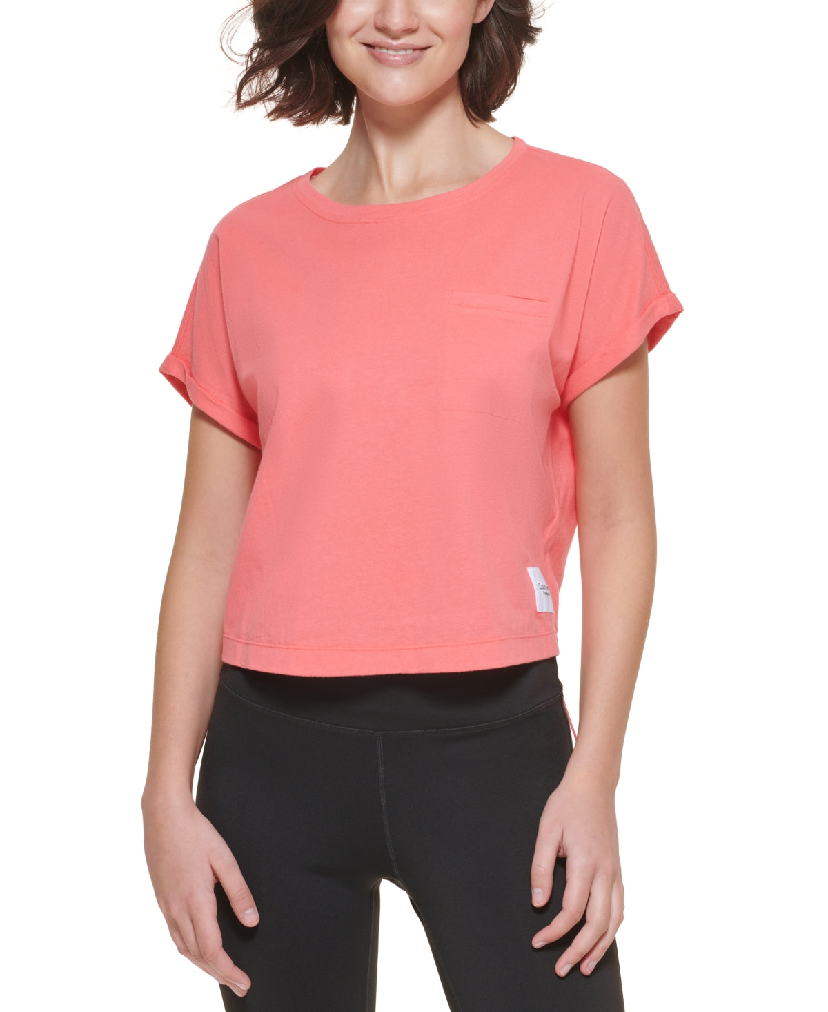 Camiseta Calvin Klein Feminina com Bolso e Bainha Elástica em Algodão, Vermelha, Tamanho XG