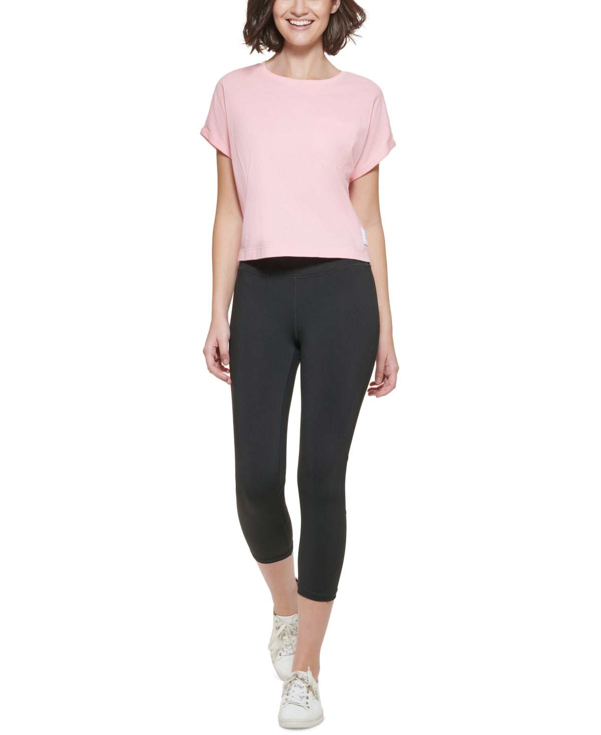 Camiseta Calvin Klein Feminina de Algodão com Bolso e Bainha Elástica Rosa Tamanho X-G