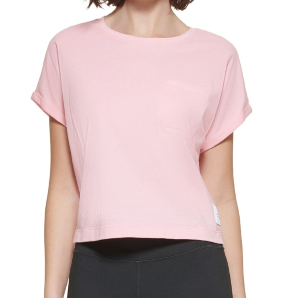 Camiseta Calvin Klein Feminina de Algodão com Bolso e Bainha Elástica Rosa Tamanho X-G