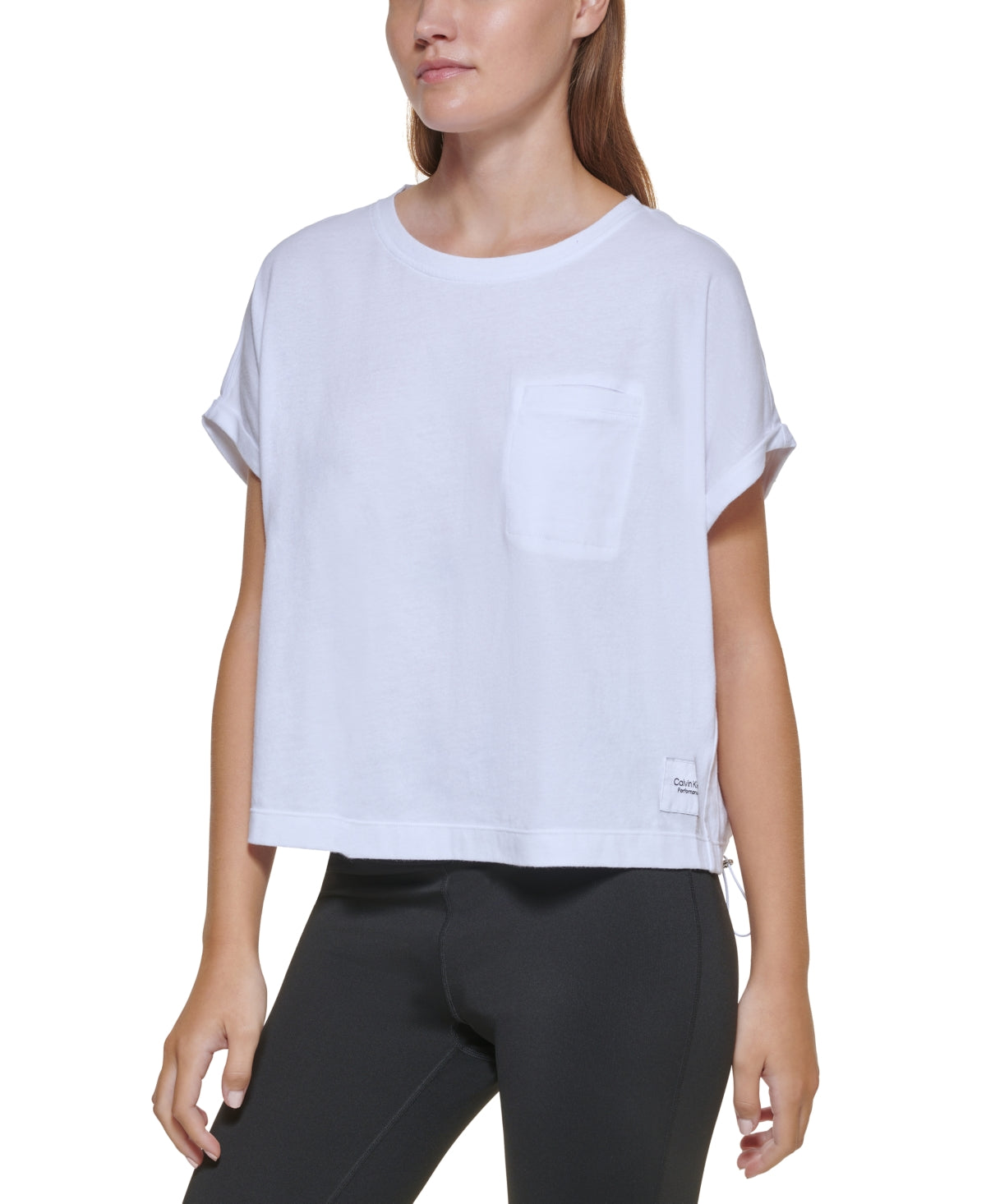Camiseta Calvin Klein Feminina com Bolso e Bainha Elástica de Algodão, Branca, Tamanho Grande