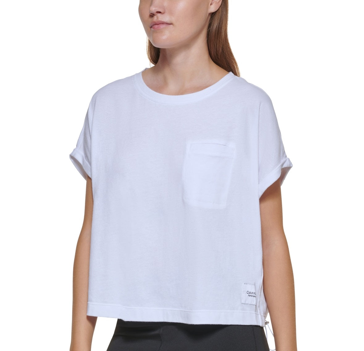 Camiseta Calvin Klein Feminina com Bolso e Bainha Elástica de Algodão, Branca, Tamanho Grande