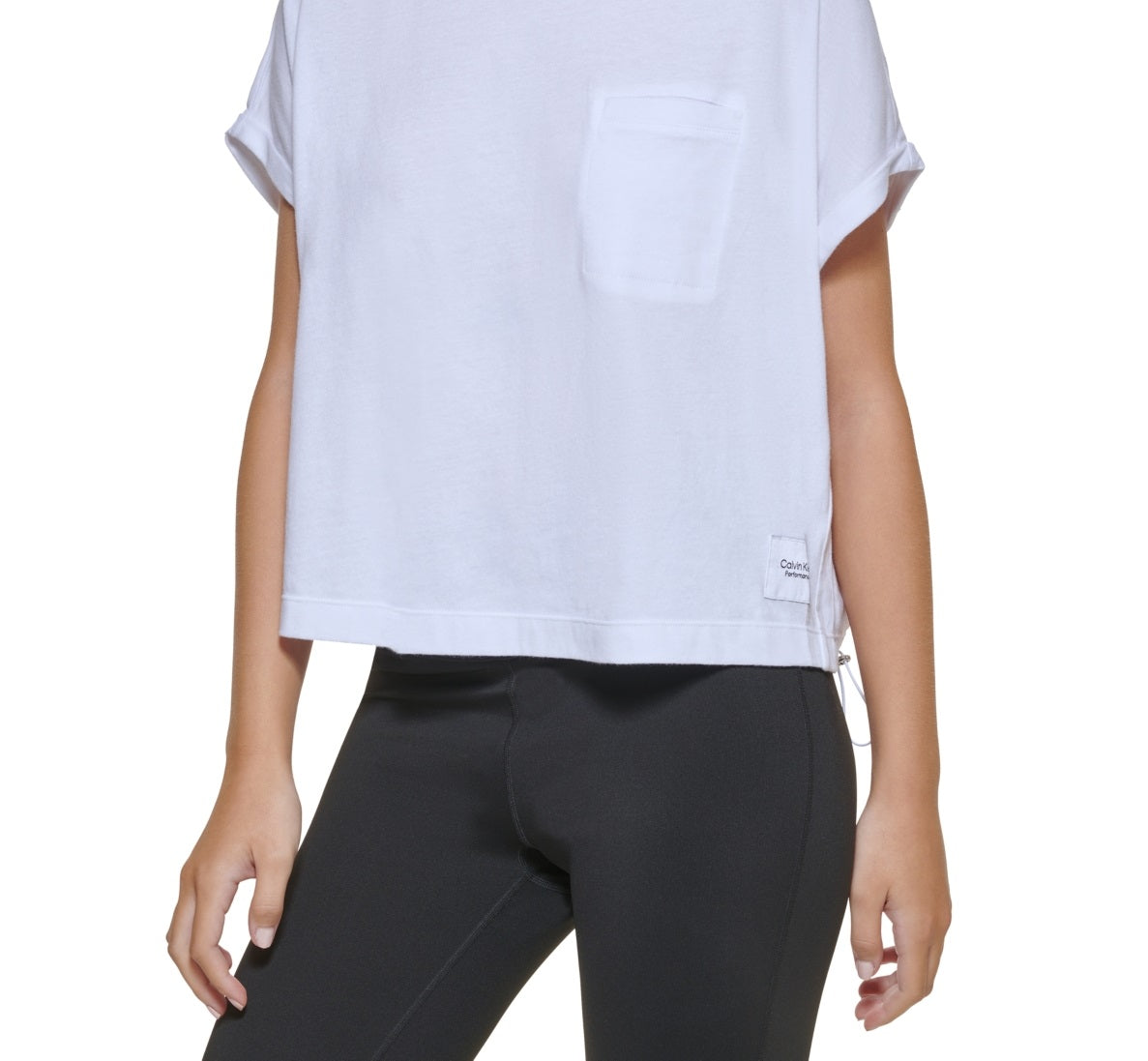 Camiseta Calvin Klein Feminina com Bolso e Bainha Elástica de Algodão, Branca, Tamanho Grande