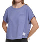 Camiseta Calvin Klein Feminina com Bolso e Bainha Elástica de Algodão Azul Tamanho Grande