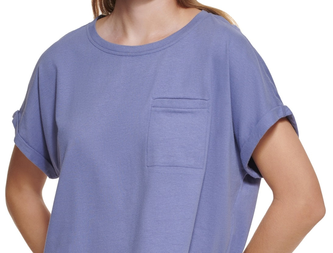 Camiseta Calvin Klein Feminina com Bolso e Bainha Elástica de Algodão Azul Tamanho Grande