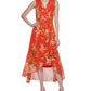 Vestido midi estampado com sobrepeliz Calvin Klein feminino, vermelho, tamanho 12