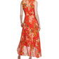 Vestido midi estampado com sobrepeliz Calvin Klein feminino, vermelho, tamanho 12