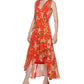 Vestido midi estampado com sobrepeliz Calvin Klein feminino, vermelho, tamanho 12