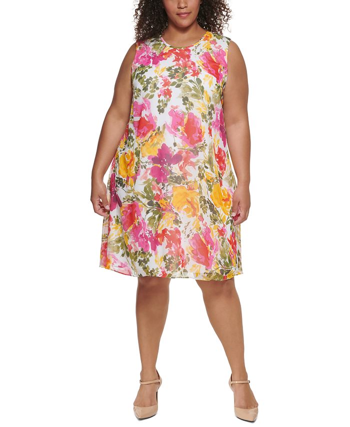 Vestido Calvin Klein Feminino Sem Mangas A-Line Roxo Tamanho 20W