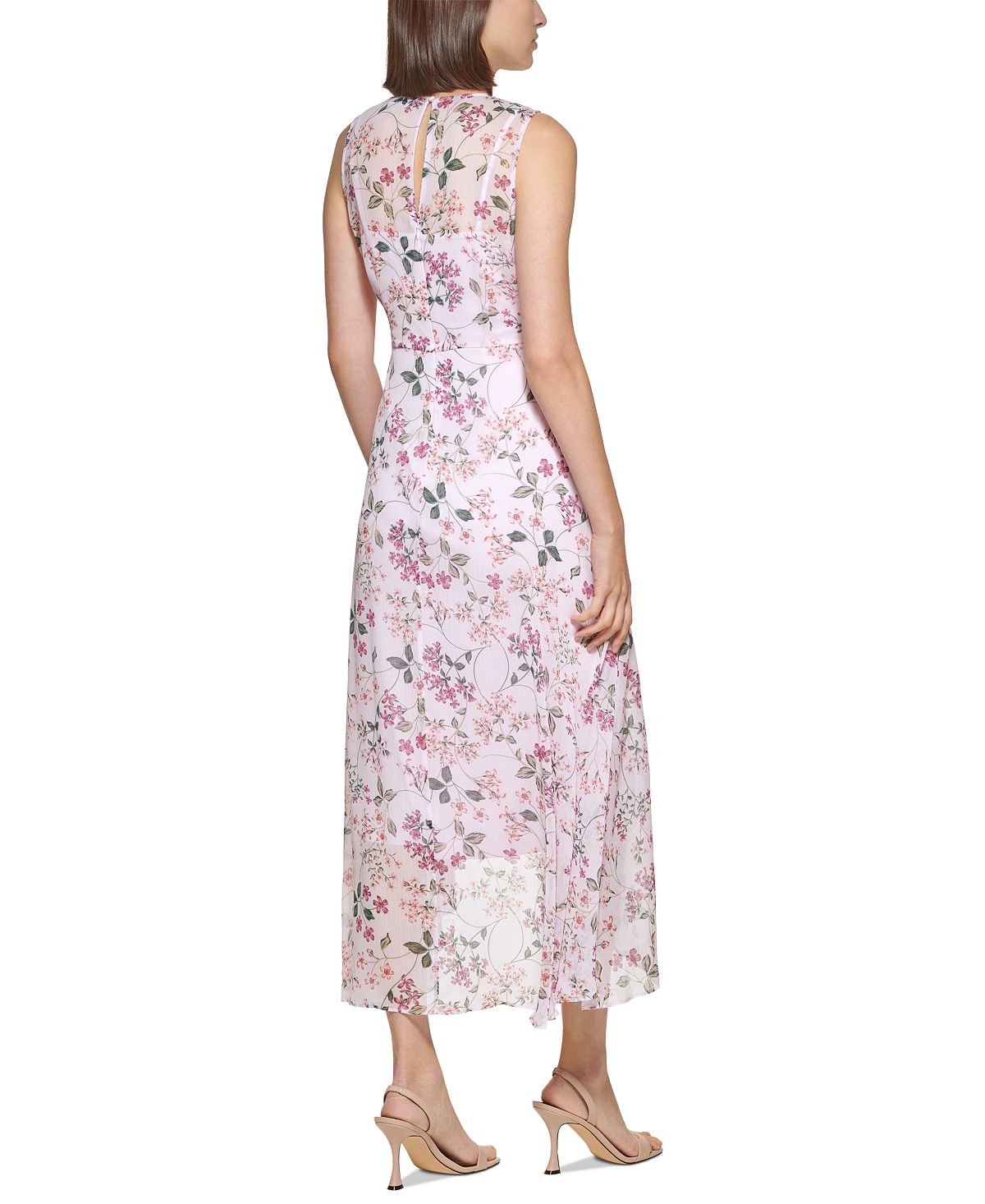 Vestido longo Calvin Klein feminino com estampa floral e sobrepeliz, rosa, tamanho 4