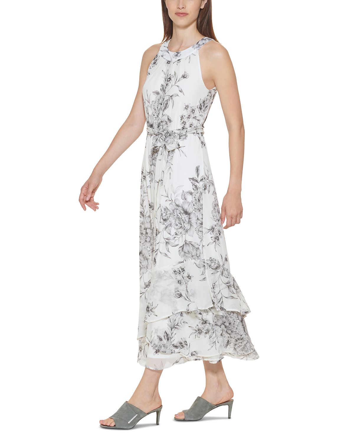 Vestido longo estampado Calvin Klein feminino cinza tamanho 12