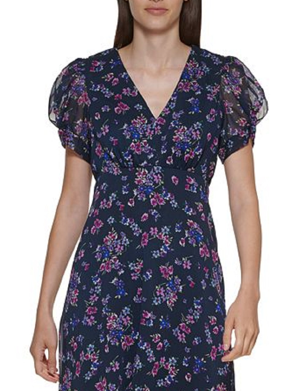 Vestido Calvin Klein Feminino Estampa Floral Fit &amp; Flare Azul Tamanho 6