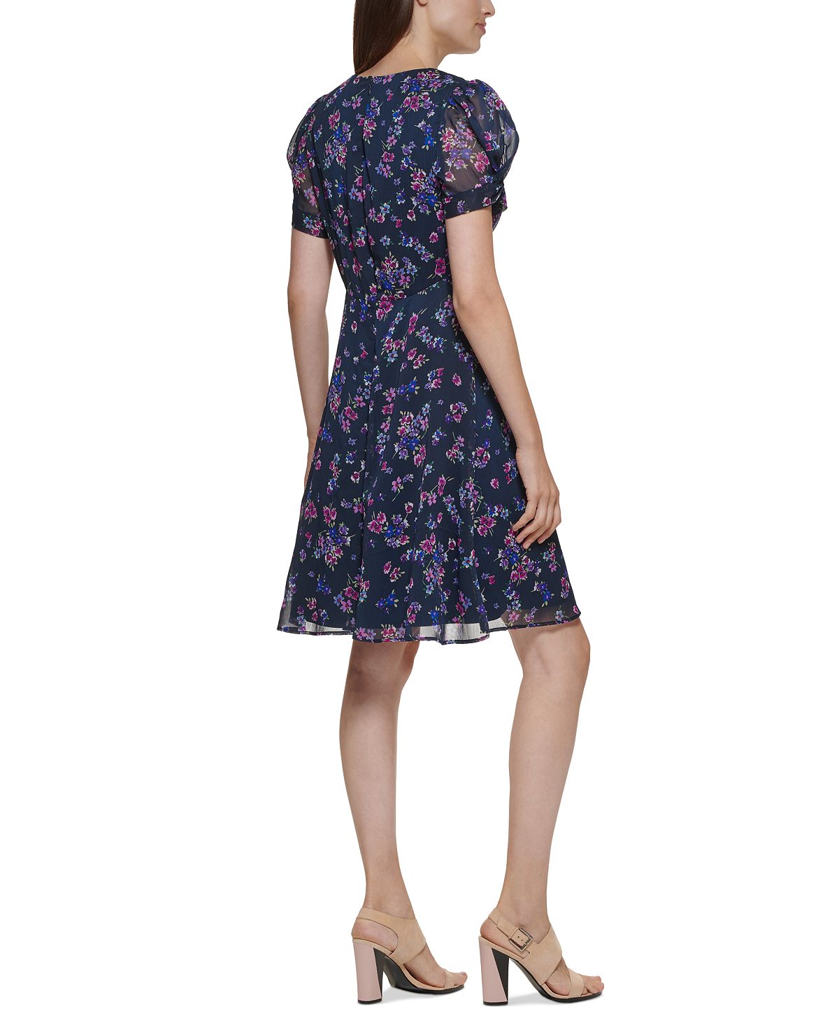 Vestido Calvin Klein Feminino Estampa Floral Fit &amp; Flare Azul Tamanho 4