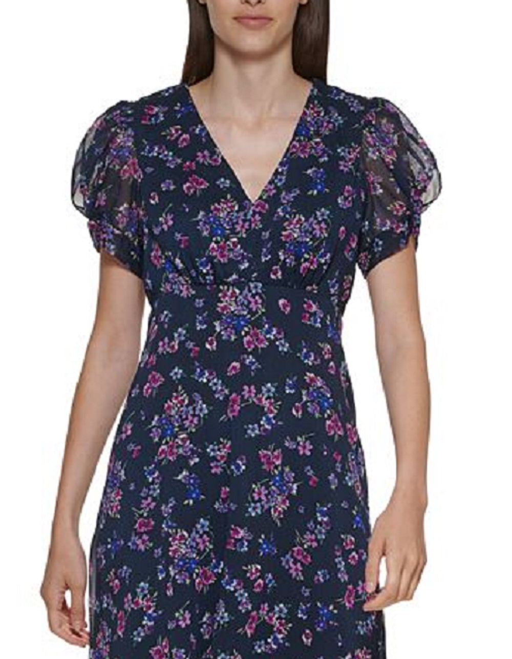 Vestido Calvin Klein Feminino Estampa Floral Fit &amp; Flare Azul Tamanho 4