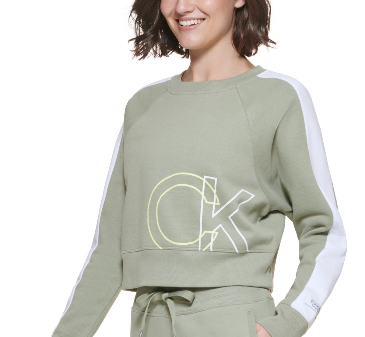 Calvin Klein Feminino CK Logo Cropped Moletom Verde Tamanho P