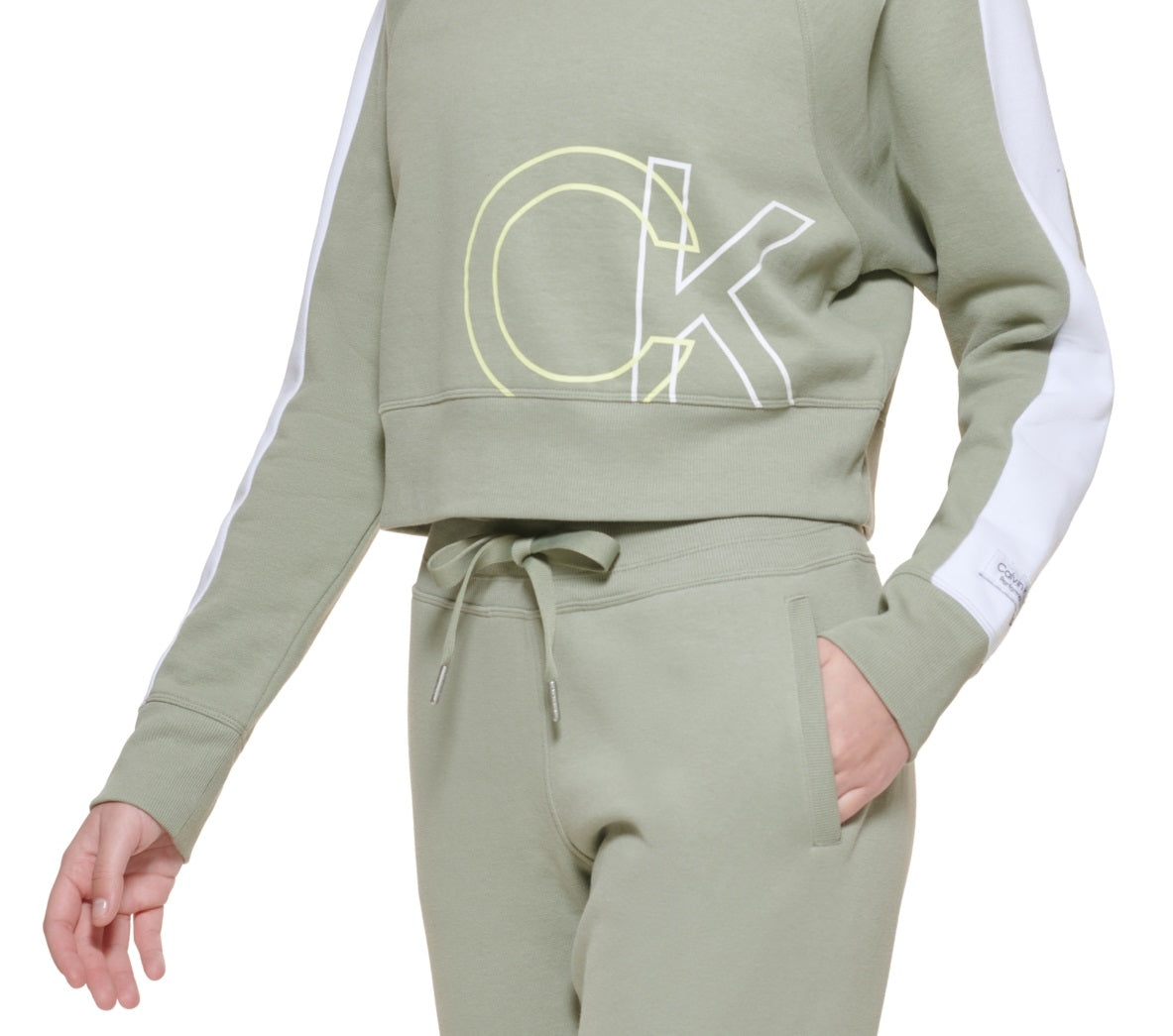 Calvin Klein Feminino CK Logo Cropped Moletom Verde Tamanho P