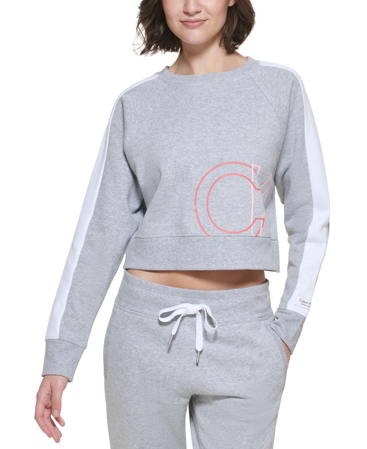 Calvin Klein Feminino CK Logo Cropped Moletom Cinza Tamanho Grande