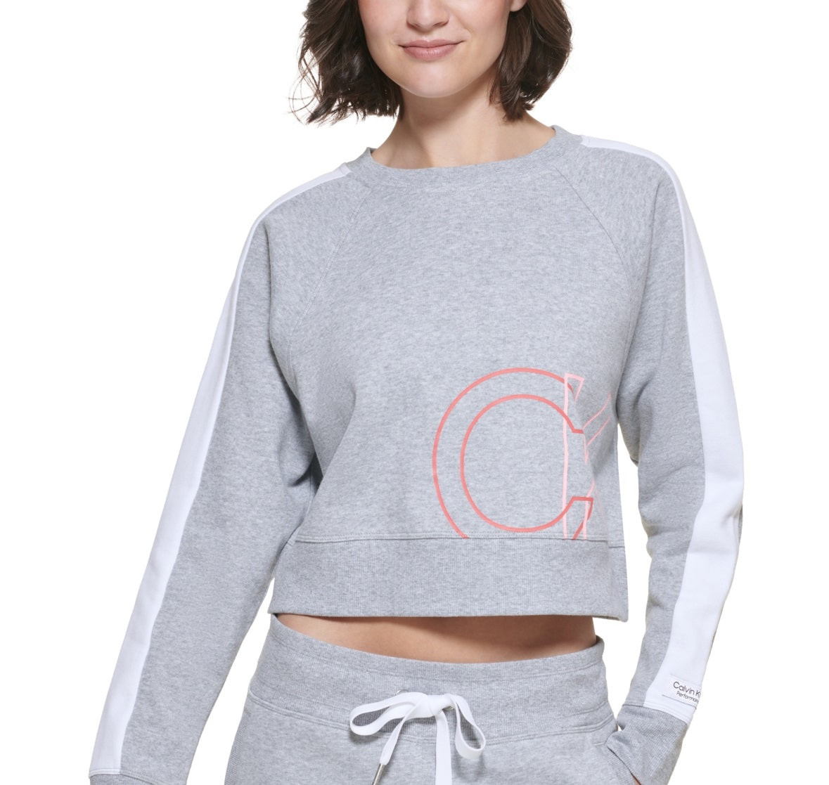 Calvin Klein Feminino CK Logo Cropped Moletom Cinza Tamanho Grande