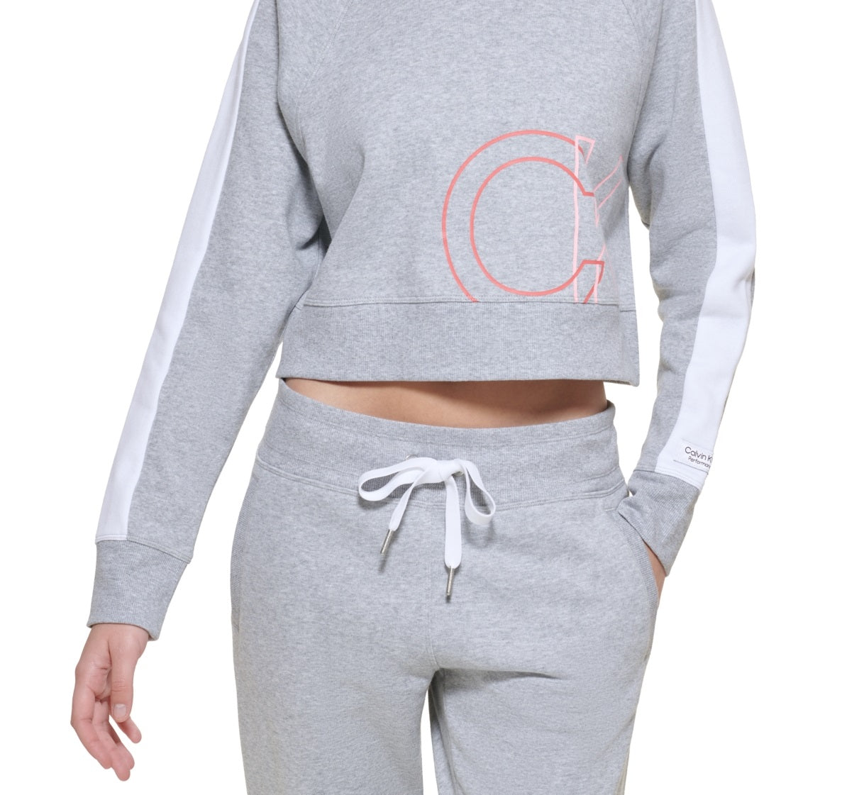 Calvin Klein Feminino CK Logo Cropped Moletom Cinza Tamanho Grande