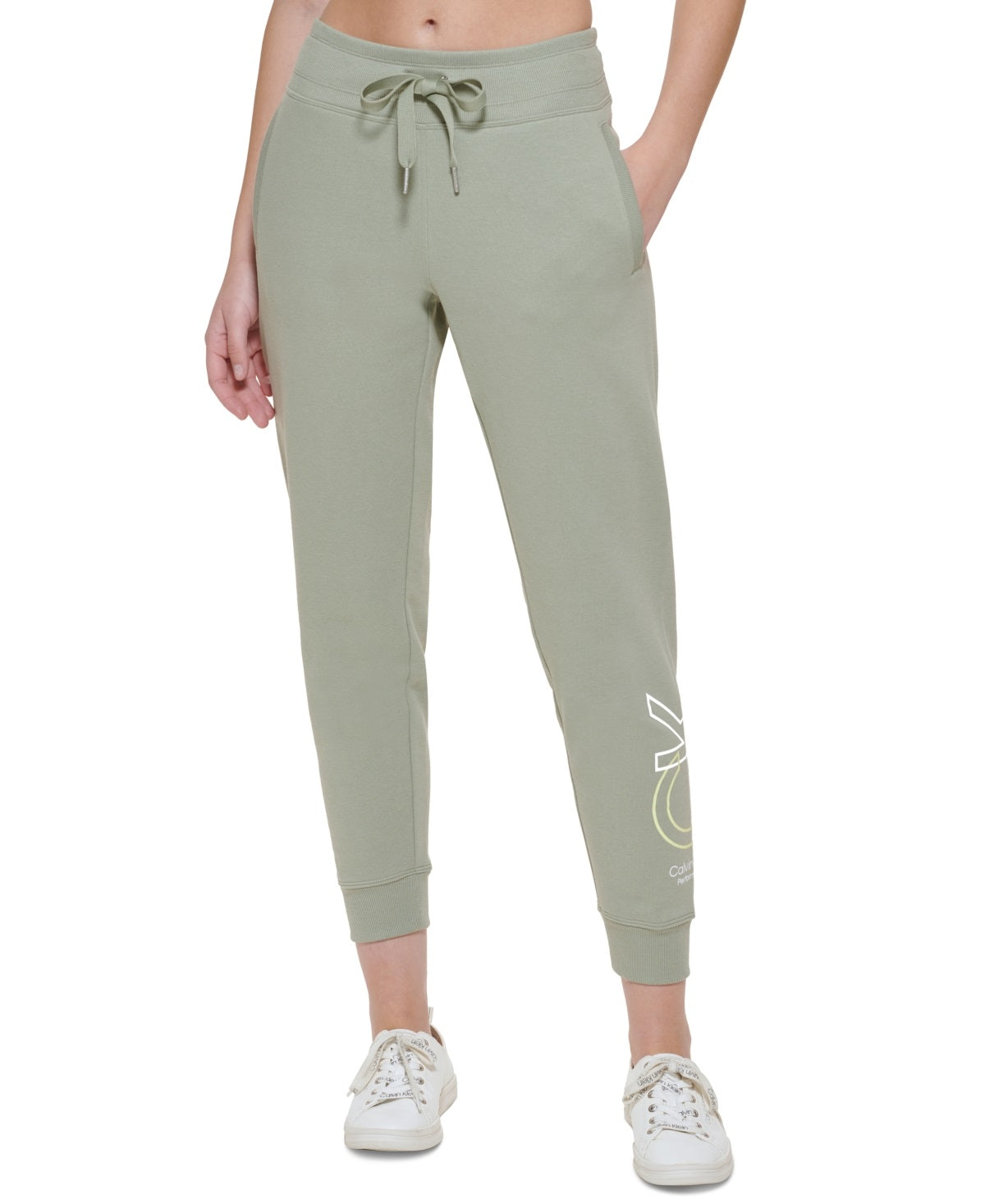 Calça jogger feminina Calvin Klein Performance Outline Logo verde tamanho grande