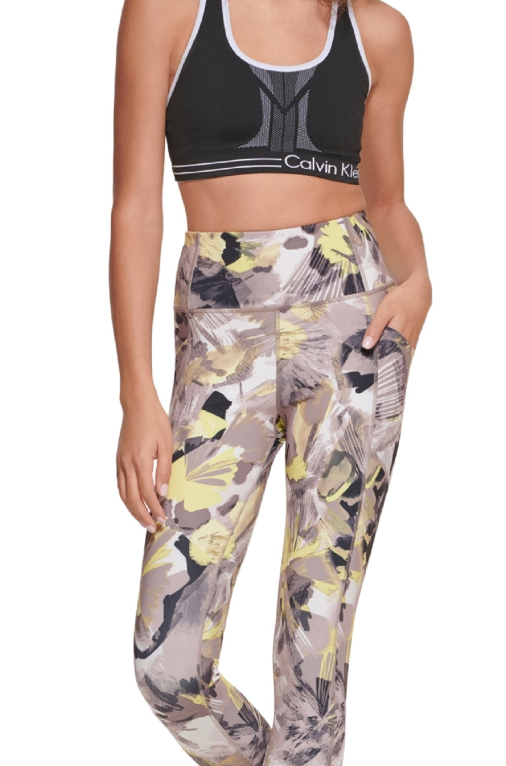 Calça legging feminina Calvin Klein com estampa floral 7/8 marrom tamanho extragrande