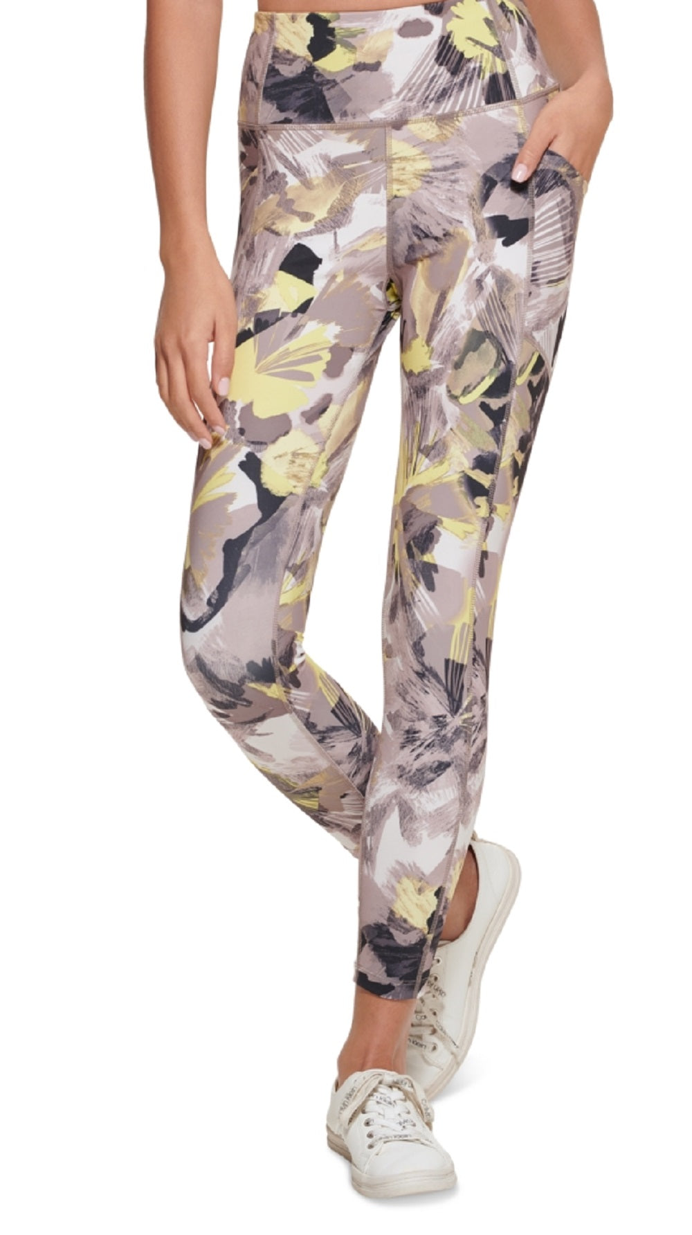 Calça legging feminina Calvin Klein com estampa floral 7/8 marrom tamanho extragrande